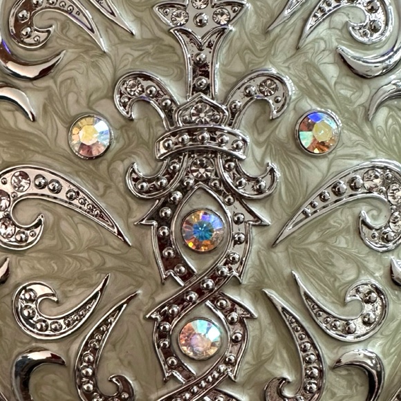 ARGENTO SC Hand Held Silver Plated Vanity Mirror 9” Enamel Swarovski Crystals - Picture 5 of 7